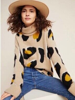 Anthropologie Moth Georgia Leopard Print Turtle Neck Sweater